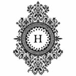 A black and white image of a highly stylized logo with an H in the centre.